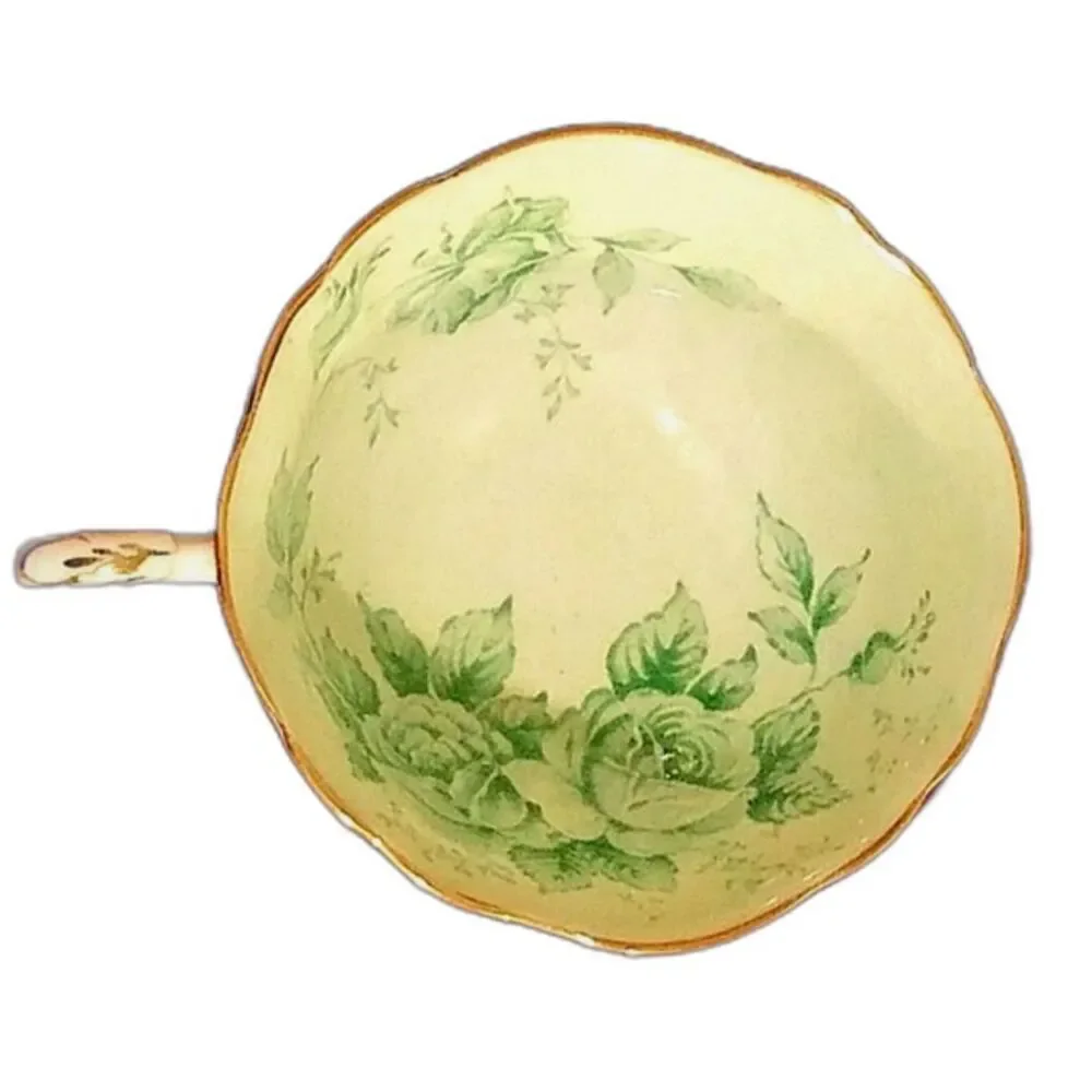 Vintage 1940s Paragon Double Warrant Bone China Green Cabbage Rose Cup & Saucer